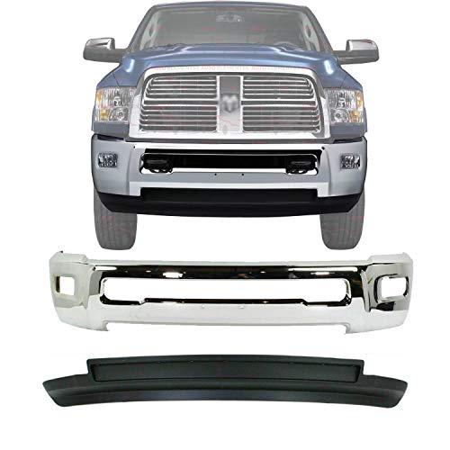 New Front Bumper Chrome Steel With Fog Holes Without PAS Holes + Lower Valance Air Dam Textured For 2010-2012 Dodge Ram 2500 3500 4WD Direct Replacement 68045698AB 68045708AA