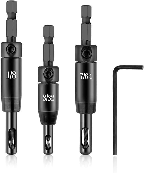 2026 Upgraded Self Centering Drill Bit Set VIX Bits, 3/32" 7/64" 1/8" Center Hinge Drill Bit for 1/4In Hex Shank Drills, Installing Hinge & Drilling Pilot Hole, Ultra-Hard Steel, High-Precision