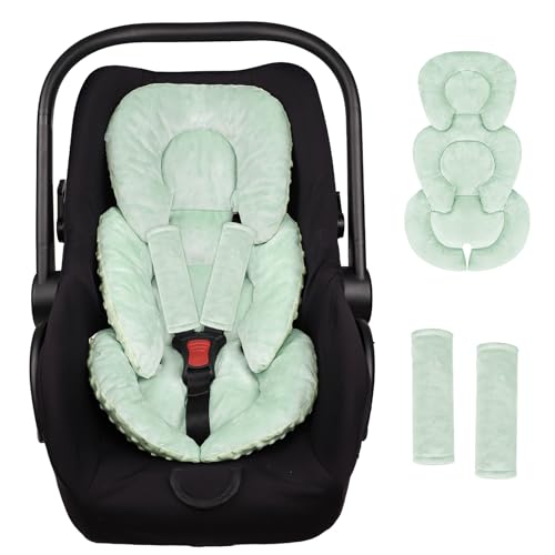 Image of GFU Infant Car Seat Insert Head and Body Support, Reversible Newborn Insert for Carseat with Strap Pads, Soft Stroller Cushion Pillow Insert for Boys and Girls, Fits for Stroller, Swing, Green