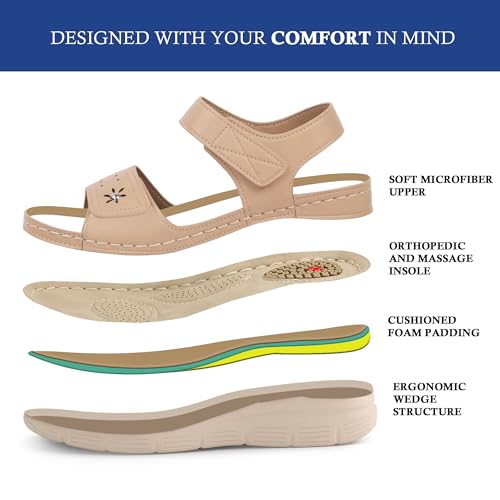 Image of JABASIC Women Comfortable Sandals Orthotic Walking Sandals Orthopedic Arch Support Sandals