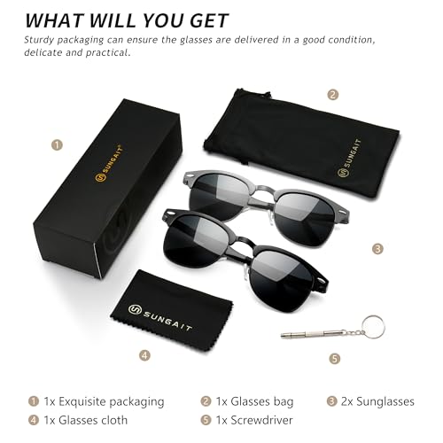 Image of SUNGAIT Polarized Sunglasses for Men and Women, Classic Half-Frame Retro Shades for Driving, Travel, and Outdoor Activities