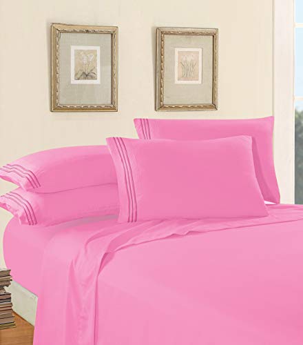 Elegant Comfort Luxury 1500 Premium Hotel Quality Microfiber 4-Piece Sheet Set - Wrinkle Resistant, All Around Elastic Fitted Sheet, Deep Pocket up to 16", California King, Light Pink