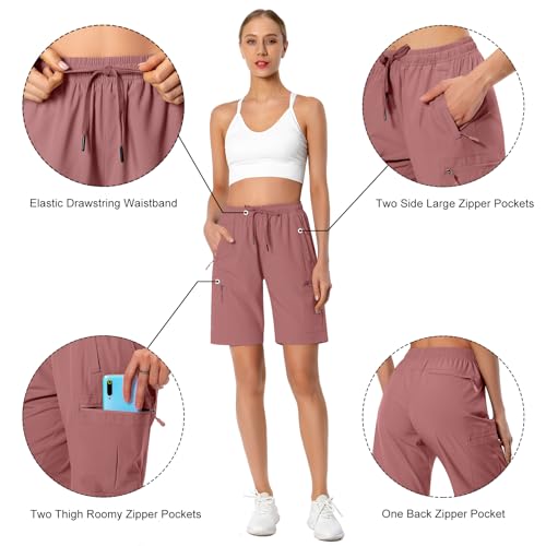 Short cargo feminino leve de secagem rápida para acampamento, viagem, golfe com bolsos com zíper, re