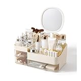 Make-up-Box Kosmetik-Organizer mit Schublade und LED-Kosmetikspiegel | Desktop-Hautpflege-Organizer