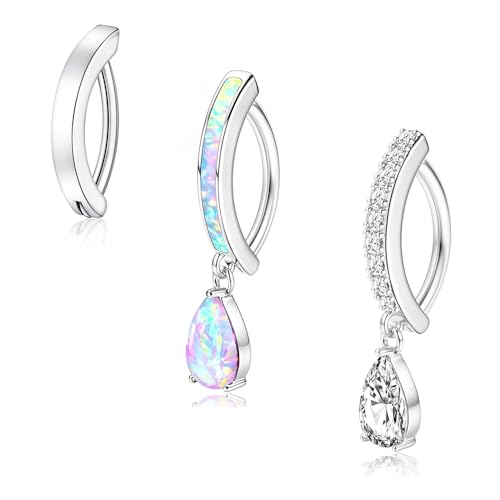 3pcs 14G Dangle Belly Button Ring for Women Hypoallergenic 316L Surgical Stainless Steel Navel Rings Cubic Zirconia Opal Body Piercing Jewelry