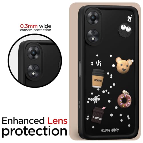 Image of Bintage Cute Fun Taddy Cartoon 3D Ball Milk Donut Coffee Cup Silicone Case Full Body & Camera Protection Back Cover Compatible for Oppo A78 4G - Black