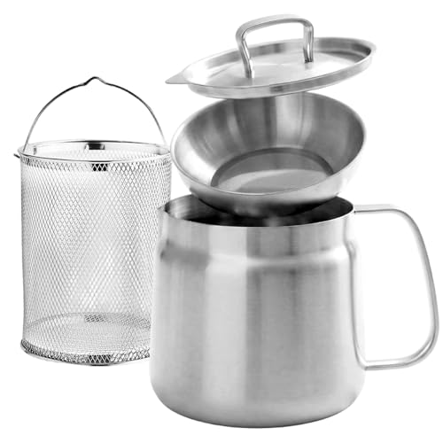 Mini freidora, freidora de acero inoxidable, olla multifuncional de 2 litros con cesta, colador y tapa, filtro de malla fina, recipiente para aceite de cocina para cocina, olla para freír