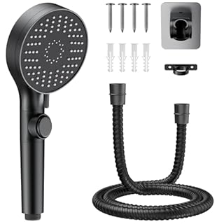 RV Shower Head with Stainless Steel Hose, 5 Mode High Pressure Shower Head with Handheld On Off Switch, Camper Shower Head Replacement for RV, Travel Trailer, Motorhome, RV Accessories Part, Black