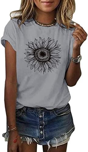 Cicy Bell Damen Sonnenblumen T Shirt Sommer Kurzarm Niedlich Grafik Lose T-Shirts Für Damen Tops