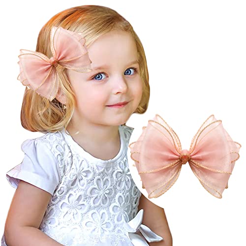 Pink Hair Bows For Girls Cute Sweet Tulle Alligator Hair Accessories First Communion Hair Clips For Baby Teen Women School Daily Wearing Wedding Party Decoration #TOP2