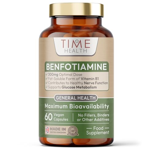 Time Health New: Benfotiamine - 300mg - Fat Soluble Vitamin B1 (Thiamine) - >98% Purity - UK Made Supplement - GMP Standards - Zero Additives