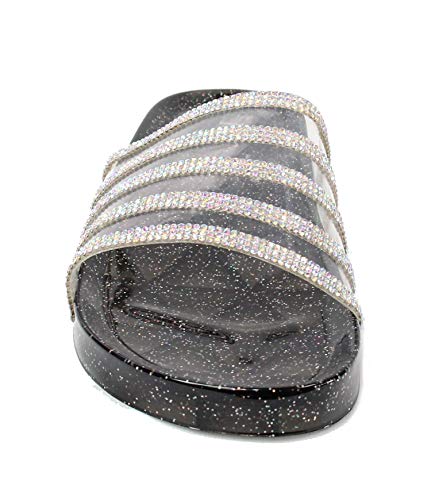 H2K Womens Jelly Glitter Summer Slide Sandals Flip Flops (Adults), 7, Black #TOP1