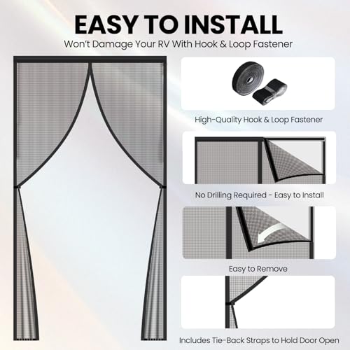 EJYTRVT Magnetic RV Screen Door – Tear-Resistant Mesh for Camper, Travel Trailer & Fifth Wheel | Keeps Bugs Out, Lets Fresh Air in, Pet-Friendly with Instant Magnetic Closure (Fits 33"x80") by EJYTRVT - Used condition - Image 5