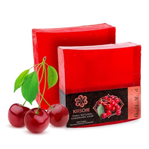 Panu Natural Savon Cherry - Savon de douche végétalien pour tous les types de peau - Savon naturel comme gel douche solide et shampooing solide - Pain de douche naturel comme gel douche solide