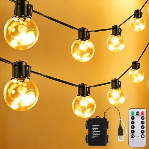 KepStars Outdoor String Lights Battery Operated 22ft 20 G40 LED Patio Bulbs