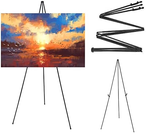 Favengo Display Easel Stand Folding Black Tripod Easel Portable Floor Stand Easel Art Easel Collapsible Easel Adjustable 168cm Tall Metal Poster Easel for Display Sign,Painting,Poster,Trade Shows