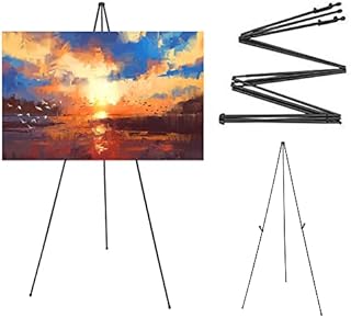 Favengo Display Easel Stand Folding Black Tripod Easel Portable Floor Stand Easel Art Easel Collapsible Easel Adjustable 168cm Tall Metal Poster Easel for Display Sign,Painting,Poster,Trade Shows