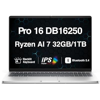 Dell Pro 16 DB16250 AI Business Laptop, 16" FHD+ WUXGA IPS Display, AMD Ryzen AI 7 350 (Up to 5.0GHz), 32GB DDR5 RAM, 1TB PCIe NVMe SSD, Backlit Keyboard, WiFi 6E, Bluetooth 5.4, Windows 11 Pro