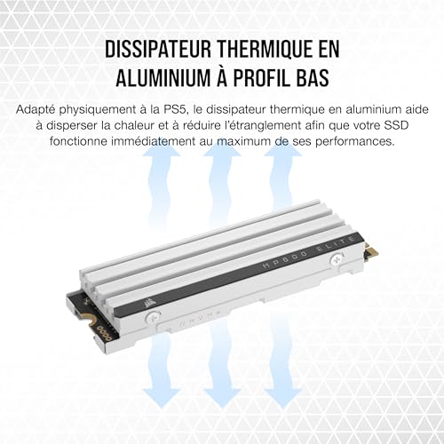 Corsair MP600 Elite 2 to M.2 PCIe Gen4 x4 NVMe SSD - Optimisé pour PS5 - Dissipateur Thermique Inclus - M.2 2280 - Lecture Séquentielle Jusqu'à 7 000 Mo/s - 3D TLC NAND Haute Densité - Blanc