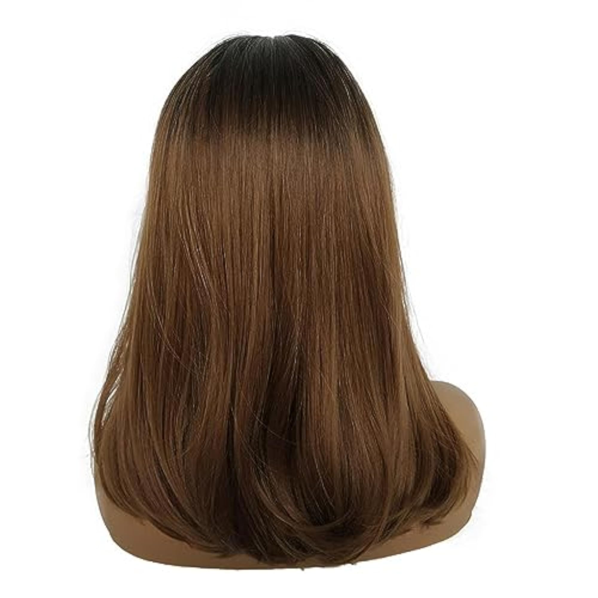 Brown Long Straight Wig with Bangs, 16 Inch
