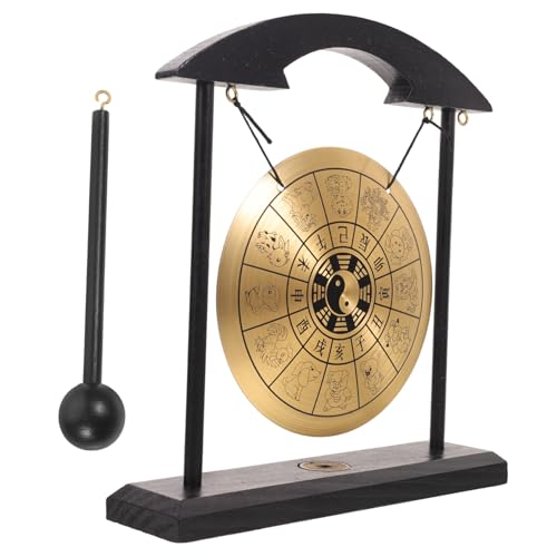 VICASKY Vintage Alloy Gong Ornament Deep Sounding Tabletop Gong for Decor Home Warming Present