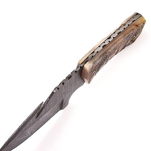 Sharpworld Beautiful Damascus Gut Hook Knife Made Of Remarkable Damascus Steel Ram Handle/W Brown Leather Sheath Tj111 #TOP2
