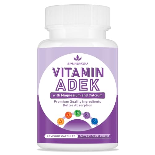 Spliferkou ADEK Vitamins Supplement Vitamin A + Vitamin D3 + Vitamin E + Vitamin K1 + Vitamin K2 ADK Vitamin Supplement with Minerals and Antioxidants Gluten-Free 60 Capsules