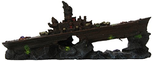 Image of Penn-Plax Deco-Replicas Sunken Battleship Aquarium Decoration - Safe for Freshwater and Saltwater Fish Tanks - Small
