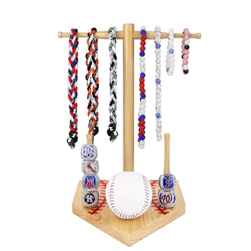 rain bunny Wooden Baseball or Softball Drip Necklace Organizer (Natural)