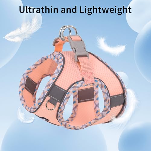 AIITLE Kleines Hundegeschirr, Katzengeschirr mit Leine, einstellbares Hundegeschirr mit Schnellverschluss, reflektierende Weste für extra kleine Hunde und Hauskatzen Rosa XXS