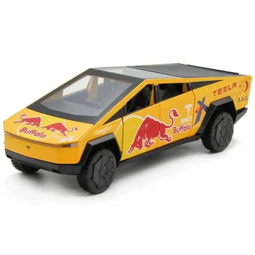 Image of 1:32 Tesla Cybertruck Red Ball Edition - Yellow Alloy Diecast Pullback Metal Car Toy