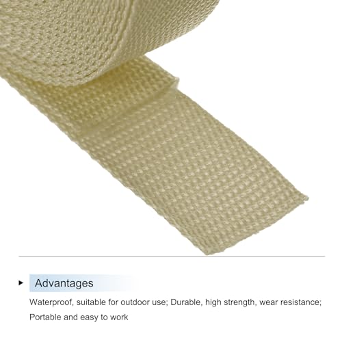 Image of MECCANIXITY Lightweight Polypropylene Webbing Strap 1 1 /4 inch 10 Yard Backpack Strapping Band Light Khaki for Outdoor Luggage Cargo Straps