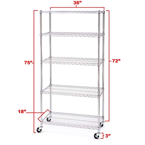 Seville Classics Ultradurable Heavy Duty Nsf Solid Steel Wire Rack Storage Unit, Organizer For Garage, Warehouse, Office, Restaurant, Classroom, Kitchen, Steel, 5-Tier Shelving, 36" W X 18" D #TOP5