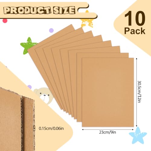 Image of Henoyso 10 Pack 9 X 12 Inch Brown Cardboard Sheets | Corrugated Flat Inserts for Packing Shipping Mailing, Protective Separators for Fragile Items Dishes, DIY Crafts Projects