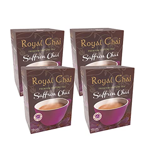 Royal Chai azafrán endulzado 220 g (paquete de 4) – Té instantáneo premium – Té de azafrán – Natural – Té indio instantáneo