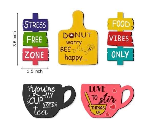 Image of Accuprints Set of 5 Fridge Magnet Printed MDF | Wooden Tea Food Quotes Funny & Multipurpose | Office Magnets Magnetic Stickers for Refrigerator | House Warming Gift Item