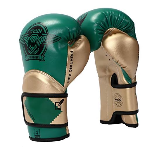 HUINING Kinder Boxhandschuhe, Training Boxhandschuhe für Kinder im Alter von 3–15 Jahren, Cartoon-Sparring-Trainingshandschuhe, Junior-Punch, PU-Leder, Schutz-Boxhandschuhe, 113 g, Green golden, 4oz
