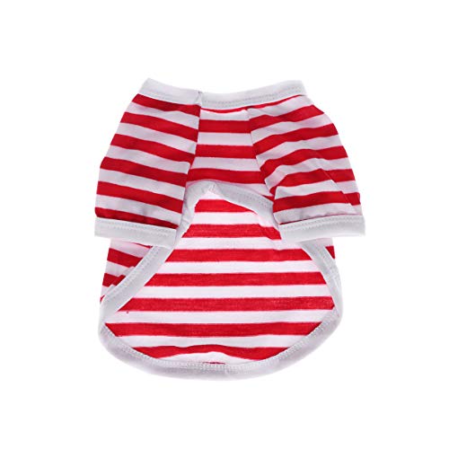 VILLCASE Pet Dog Vests Navy Stripe Cotton Puppy T Shirts Dog Summer Clothes - Size XL (Red)-Pet Costume