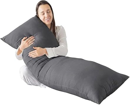 Adam Home Bolster Pillow with Charcoal Case King 5FT Non-Allergenic Orthopedic Long Pillow for Side Sleeper, Back, Neck, Pregnancy, Maternity Support, Full Body Pillow