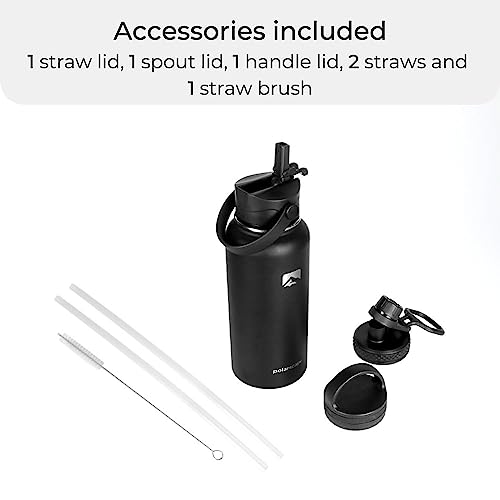 Polarscape Stainless Steel Insulated Water Bottle with Straw, Metal Water Bottle, Includes 3 Lids, 2 Straws, and Straw Brush - Image 3