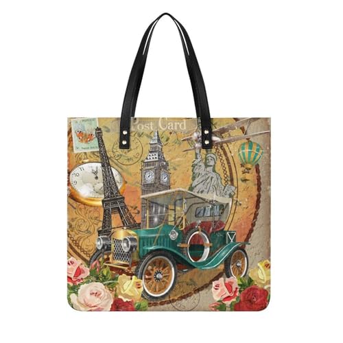 Sac shopping Tour Eiffel rétro pour femmes | Grand cabas bandoulière 39x39cm