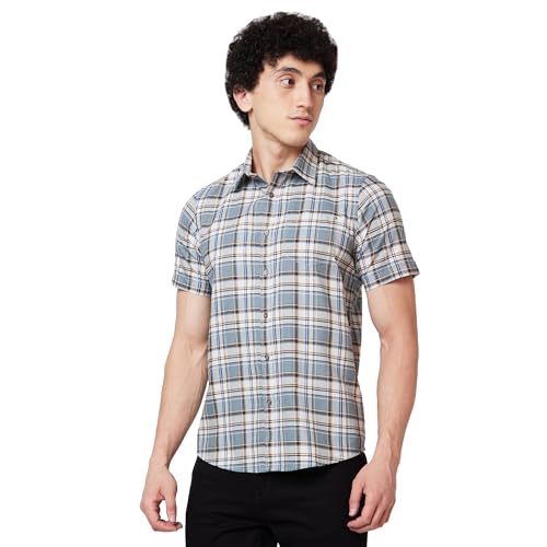 Image of Spykar Men's Regular Fit N /A Half Sleeve Checked Casual Shirts