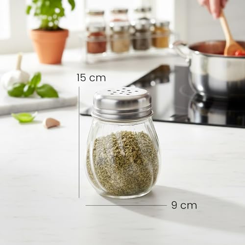 Image of Oblivion Spice Box 2 Pc - Oregano & Chilli Flakes Dispenser Set - Unbreakable Plastic Spices Shaker with Stainless Steel Lid - BPA-Free & Reusable Easy Pour Seasoning Jars for Dining Table