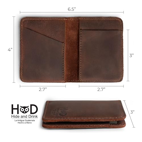 Hide & Drink, Bifold Wallet, Slim Card Holder, Minimalist Traveler Wallet, Vintage Front Pocket Wallet, Full Grain Leather, Handmade, Bourbon Brown4