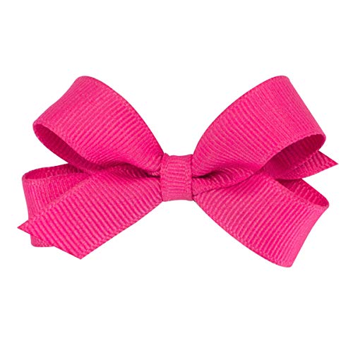 Wee Ones Girls' Classic Grosgrain Hair Bows with Plain Wrap Center, No-Slip Hair Clip, Handmade, Shocking Pink, Tiny