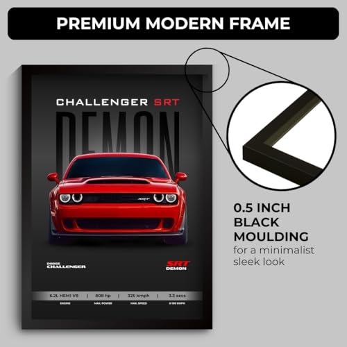 Image of Dodge Challenger Poster | Framed Dodge Challenger SRT Demon A4 Sized (31 x 23 cm) | Posters for Wall, Gift for Boys, Demon Car Frames | Demon Car Poster for Wall, Bedroom, Hostel, Study Room (F 172)