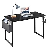  Yaheetech Mesa de Ordenador PC 120x60x75cm Escritorio Ordenador de Madera con Pasacables Ganchos Mesa para Estudio Oficina Despacho Negro