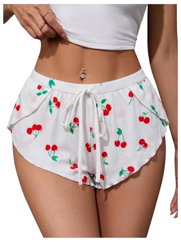 Image of MakeMeChic Women's Pajama Bottoms Floral Print Tie Front Micro Short Side Slit Summer Lounge Shorts
