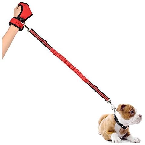 SlowTon Hands Free Dog Leash, Adjustable Heavy Duty Bungee Leash Traction Rope with Shock Absorbing Breathable Mesh Fabric Glove, Free Handy Glove Dog Pulling Rope and Quick Release Buckle (Red, M) Cover