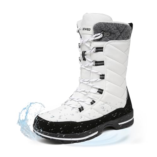 Geweo Stivali Neve Donna Invernali Impermeabili Scarpe Invernali Termici con Fodera Calda Comode Scarpe Neve Antiscivolo Scarponi Neve Impermeabili All'Aperto Stivali Bassi Bianco 41EU